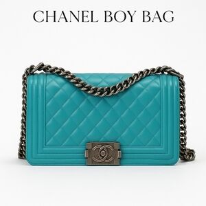 Chanel Boy Bag Turquoise Quilted Lambskin Authentic Rare Like New